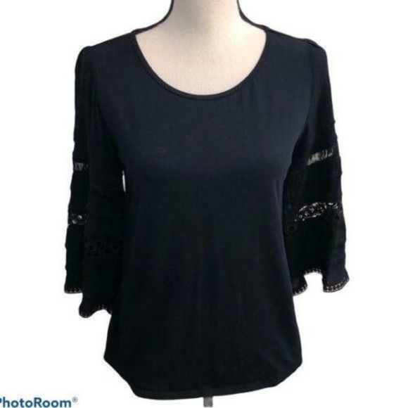 NWT🩵Anthropologie One September Black Southern Eyelet Bell Sleeve Top - L - Picture 3 of 3